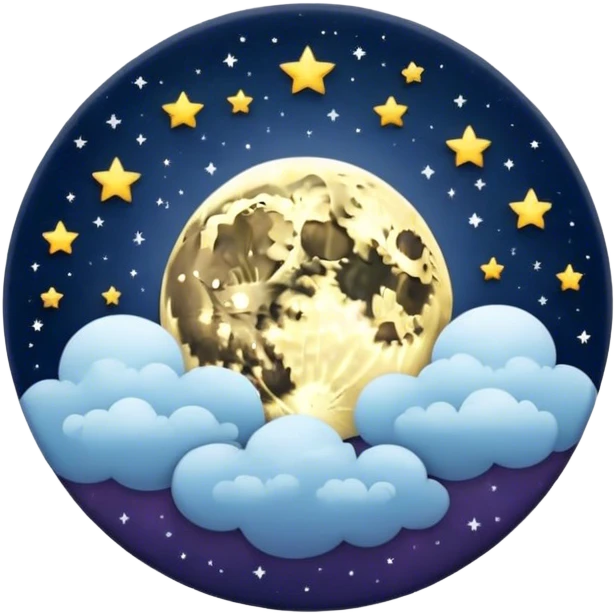 A round galactic colored button with a damask style full moon, stars, and clouds in the center emoji