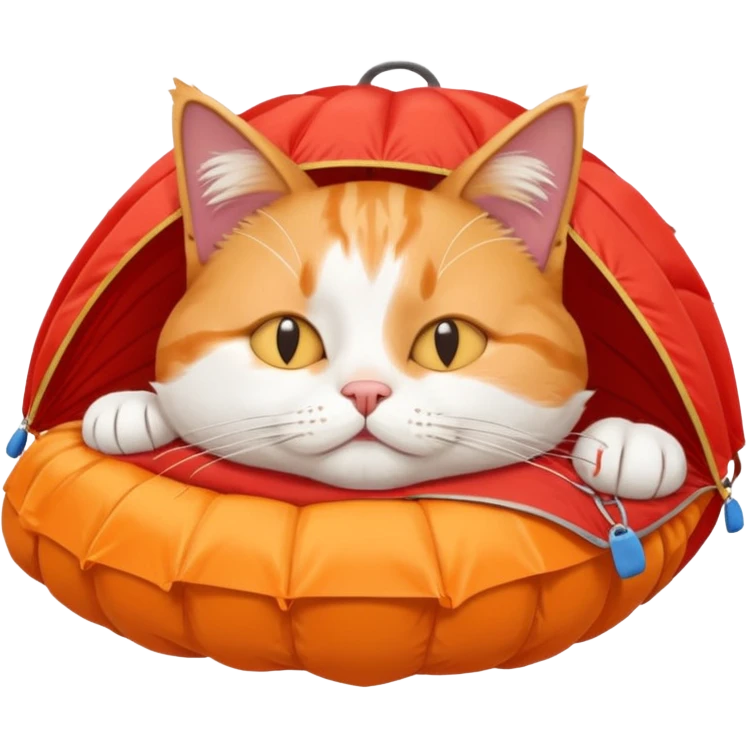 sleepy cat with red parachute emoji