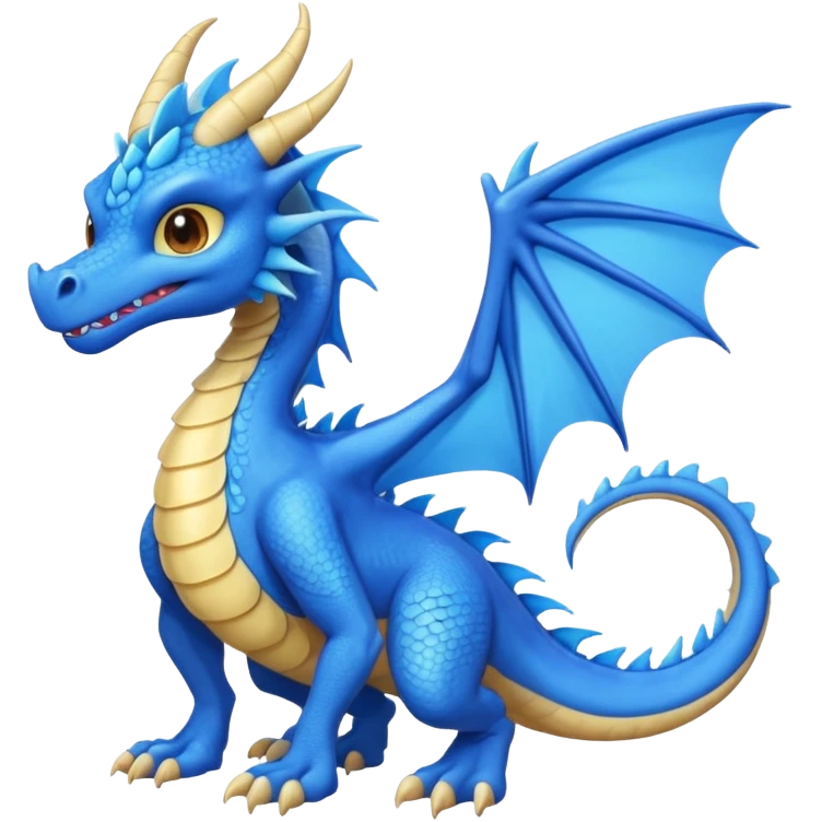 Hydra emoji – full body, blue dragon-like creature, 3 heads, wings, 4 legs, tail, slight side angle, cute emoji style, no background
 emoji