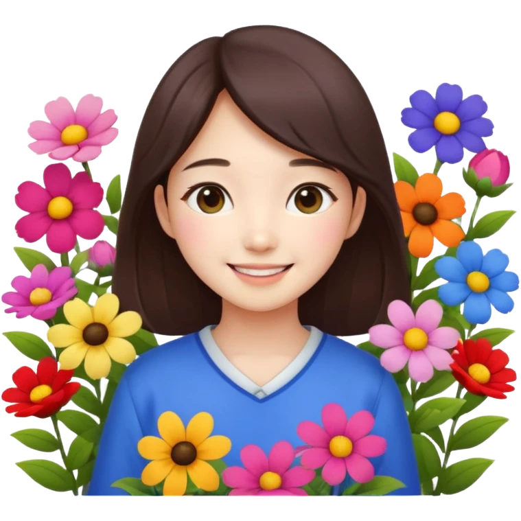 Cute korean girl background flower garden  emoji