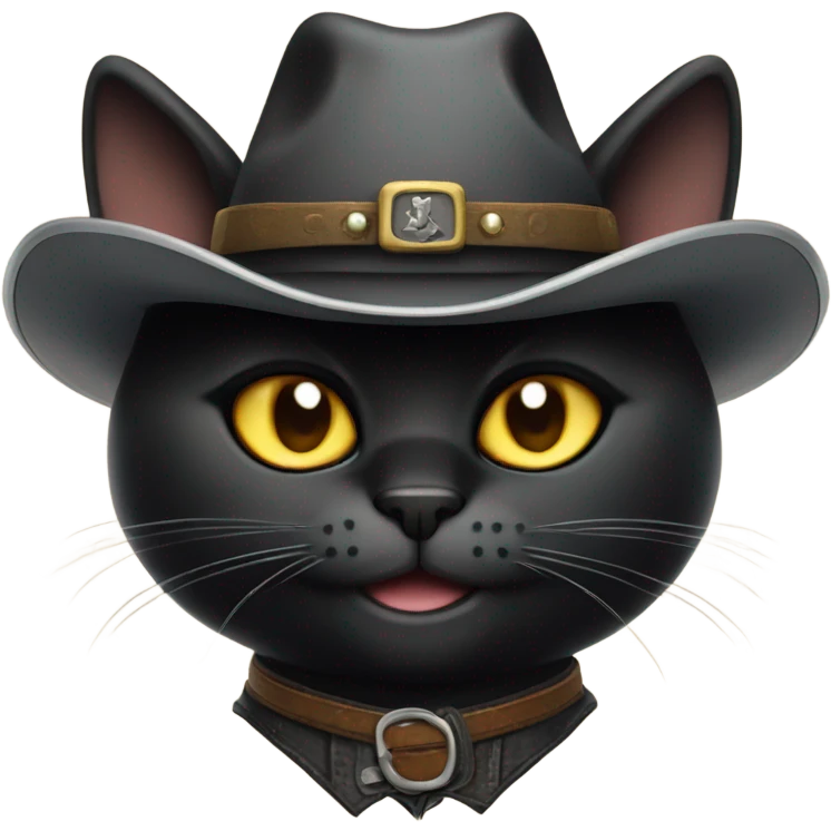 Black cat wearing a cowboy hat with finger guns emoji