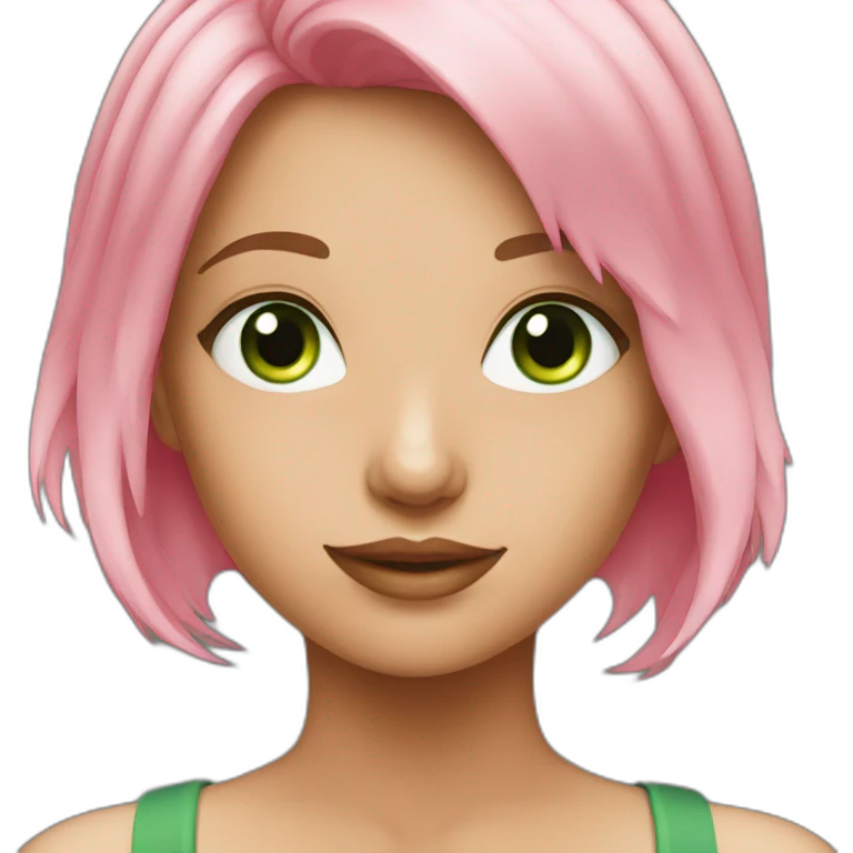 Young beautiful lady with pink hair and green eyes  emoji
