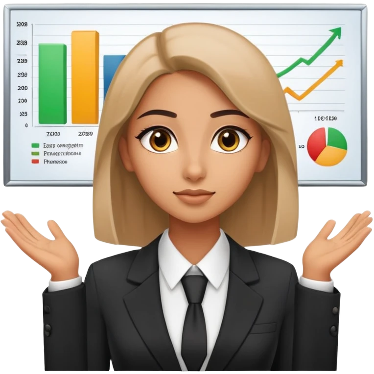 Half Egyptian half white 20 year old girl in a suit presenting a finance presentation  emoji