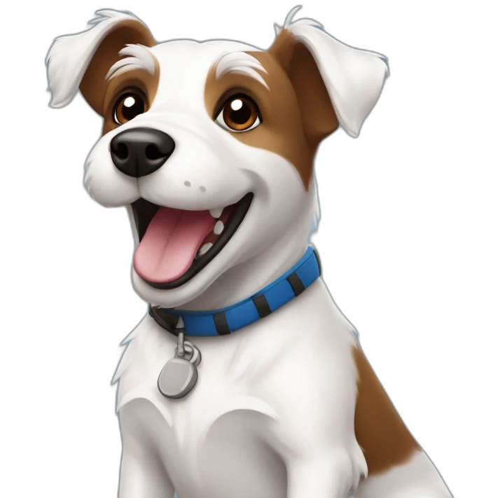 happy scruffy jack russel maltese dog with brown ears white face wearing playing rugby emoji