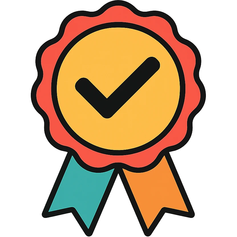 vector icon of a guarantee seal with gold and colorful elements, elegant and minimalist flat design, isolated on white background, award badge style, 2D flat vector, trending icon look, soft shadows, no text, perfect for commercial use, icon style, variation 1 emoji