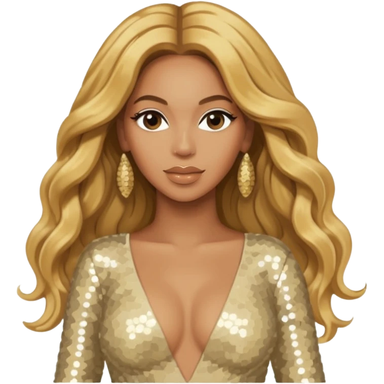 Beyonce Silhouette with long golden blonde hair, ivory sequin outfit  emoji