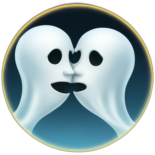 a female ghost and a male ghost kissing in a Ying and yang emoji