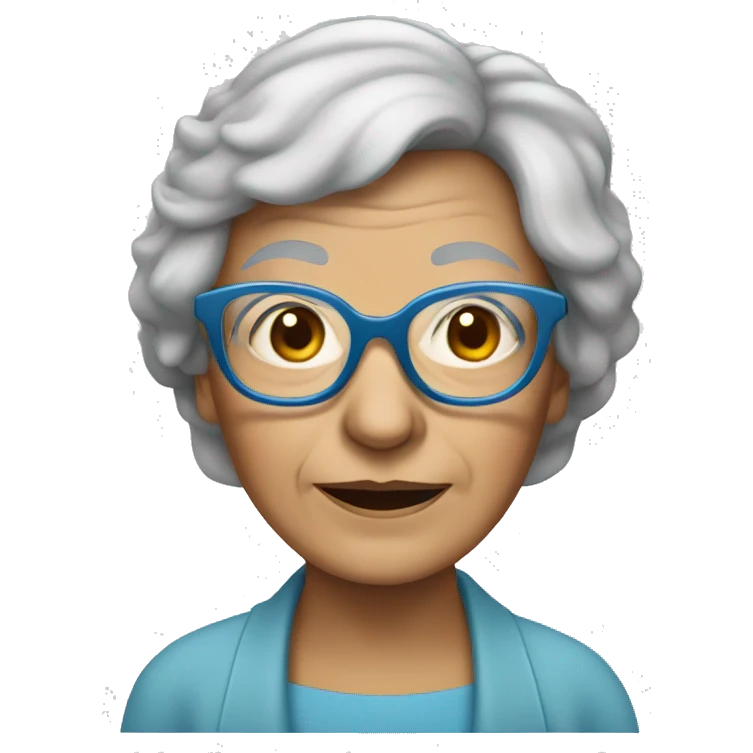 old lady with blue square glasses and grey bob  emoji