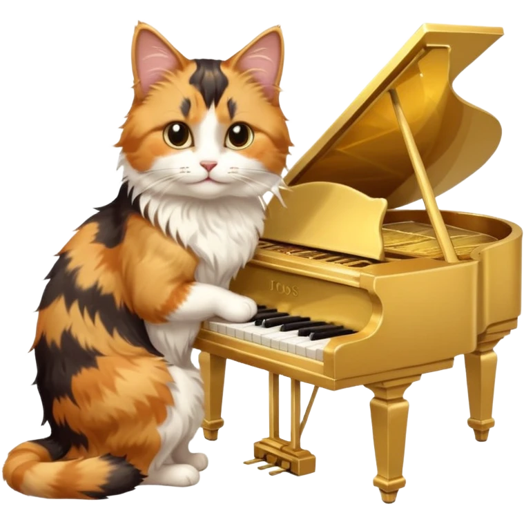 calico cat play gold piano, portrait emoji