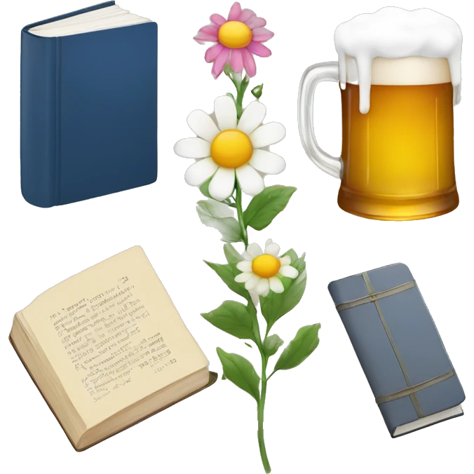 Books, beer, and flowers emoji