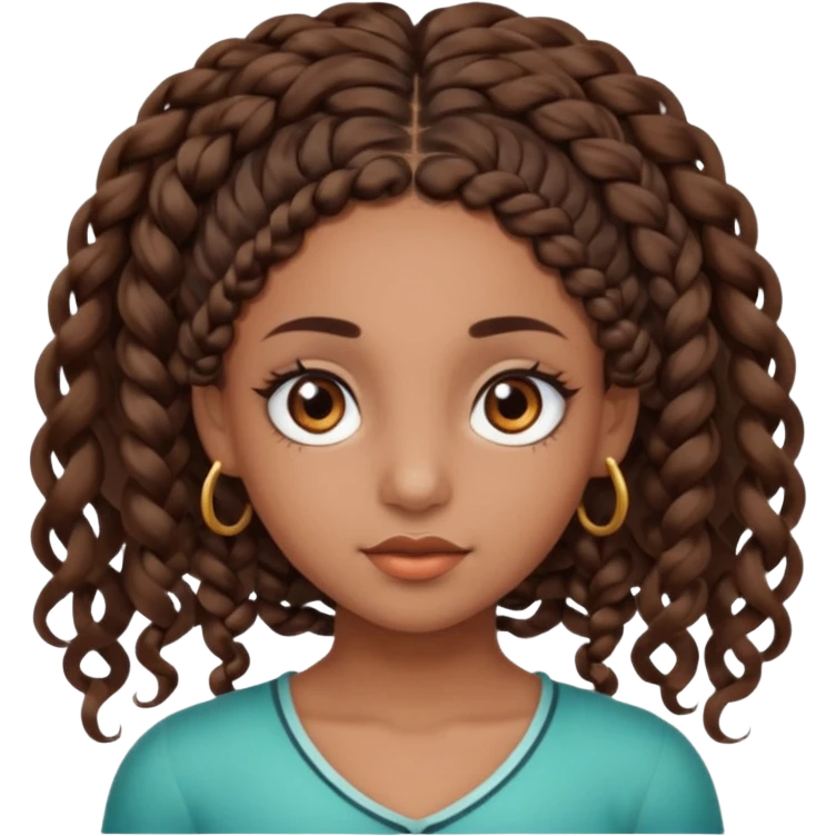 girl with thin braids with curls and brown eyes, brown skin, eyelashes, siren eyes emoji