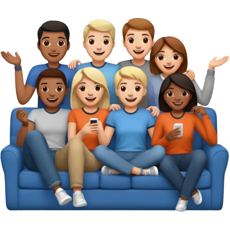 group of friends on couch laughing emoji