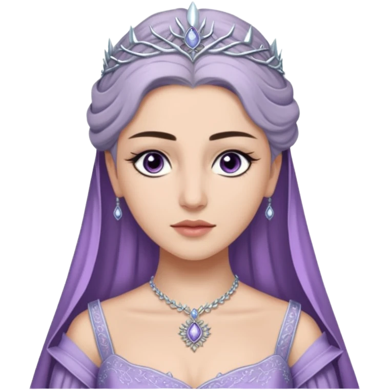 Hande Erçel as a lady from game of thrones from Starfall. She has lilac-gray eyes. emoji