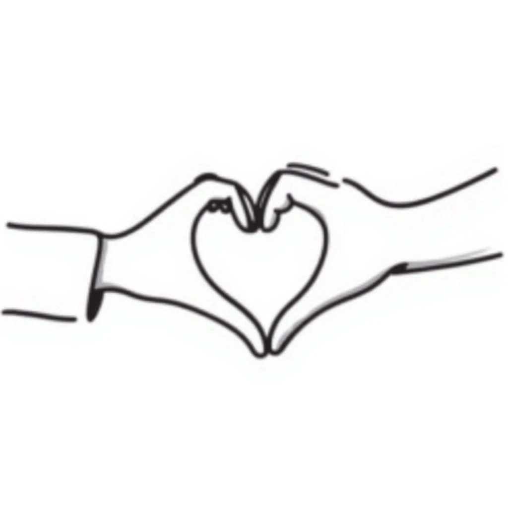 two hands forming a heart shape, hand drawn doodle style emoji