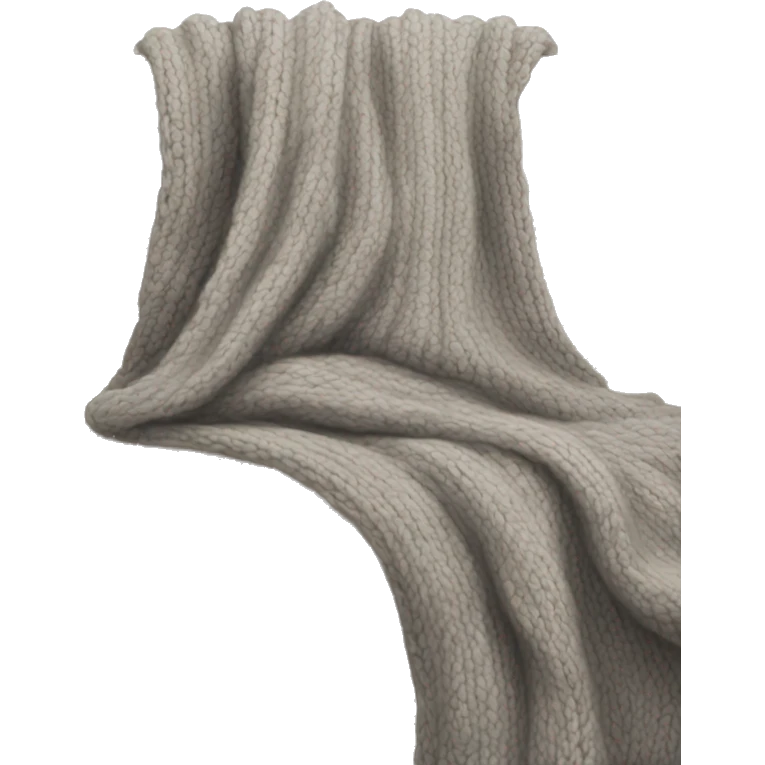 A soft beige sofa with a chunky gray knit throw draped over it emoji