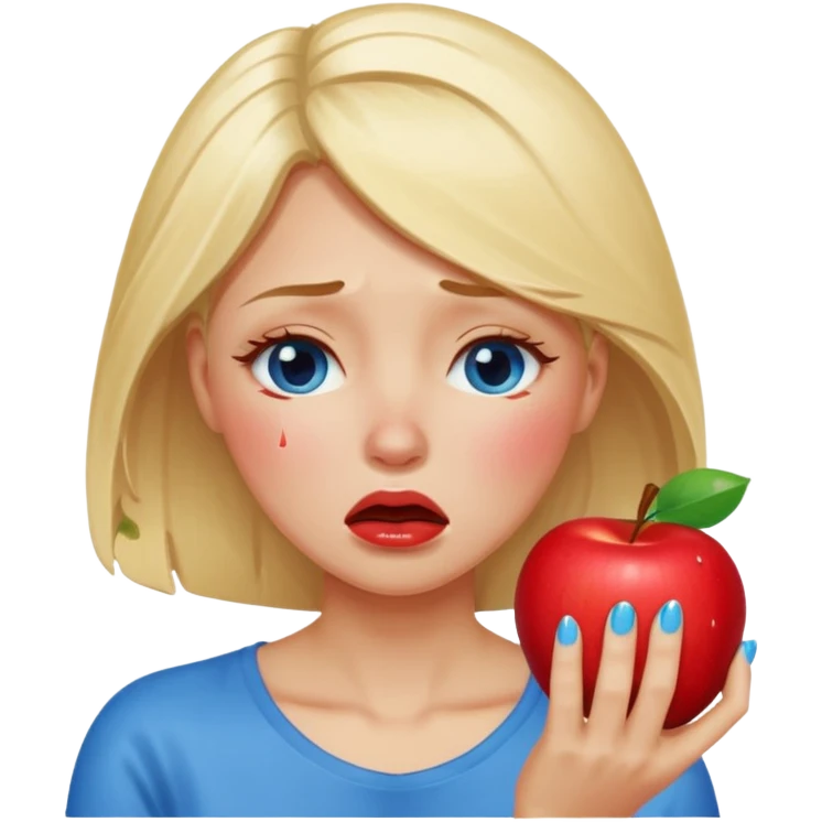 woman crying eating apple. make tears blue color and hair blonde emoji