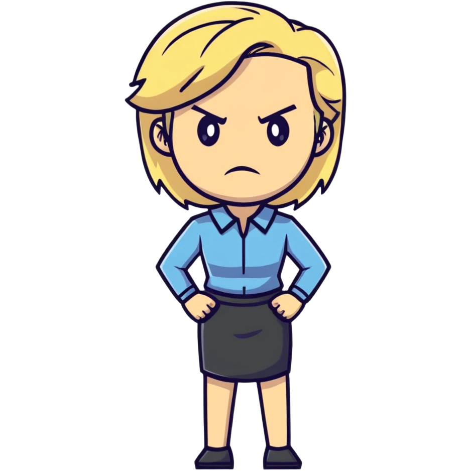 angry blonde female teacher full body without glasses, very blonde hair emoji
