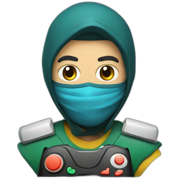 Iran man with mask playing video game emoji