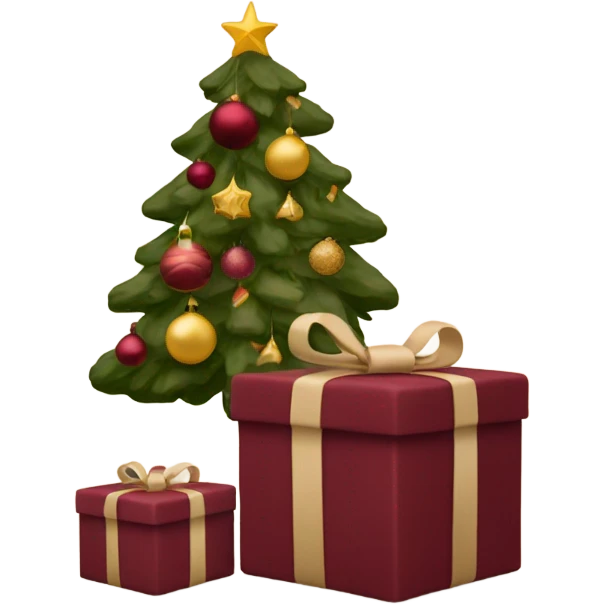 burgundy Christmas gifts under a beige tree emoji