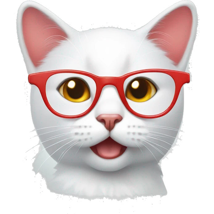 white cat with red spots wearing glasses emoji