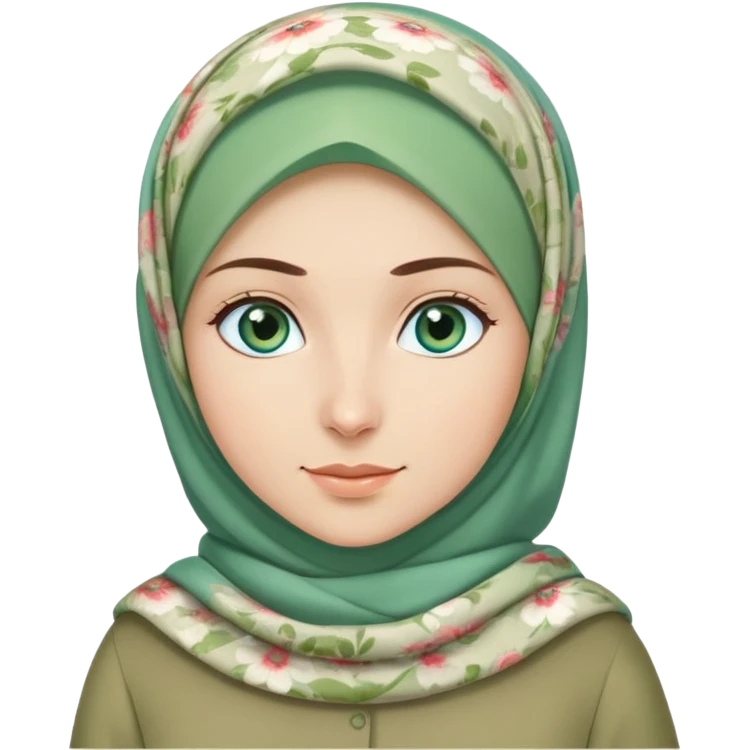 Turkish beautiful finish Konya girl blue eyes and green khaki hijab and light green floral dress and she go out on office emoji