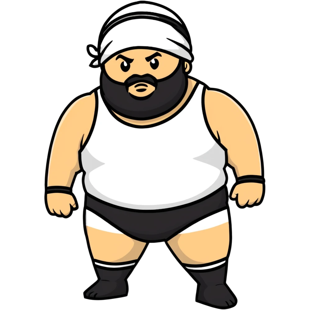 White skin fat guy with black durag and black beard in wrestling singlet emoji