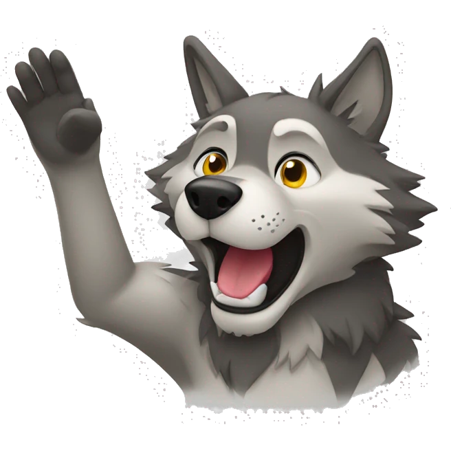 wolf waving hand emoji