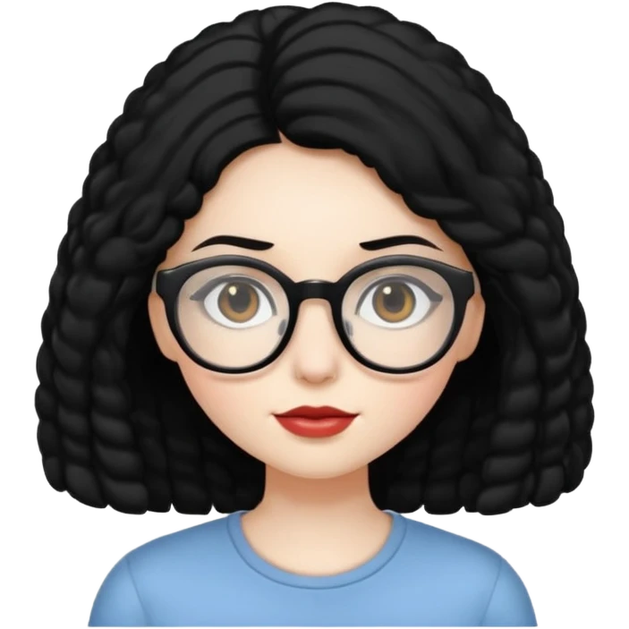 Pale girl with big black hair and glasses  emoji