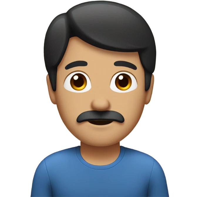 An emoji of a middle-aged father with black hair, a brown mustache, and wearing a black and blue top. emoji