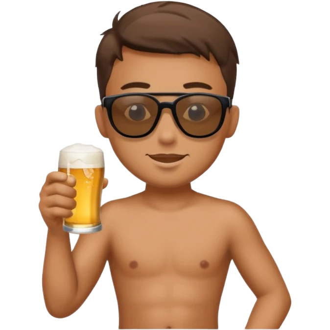 a young dude river tubing wearing sunglasses and swim trunks, drinking a beer emoji
