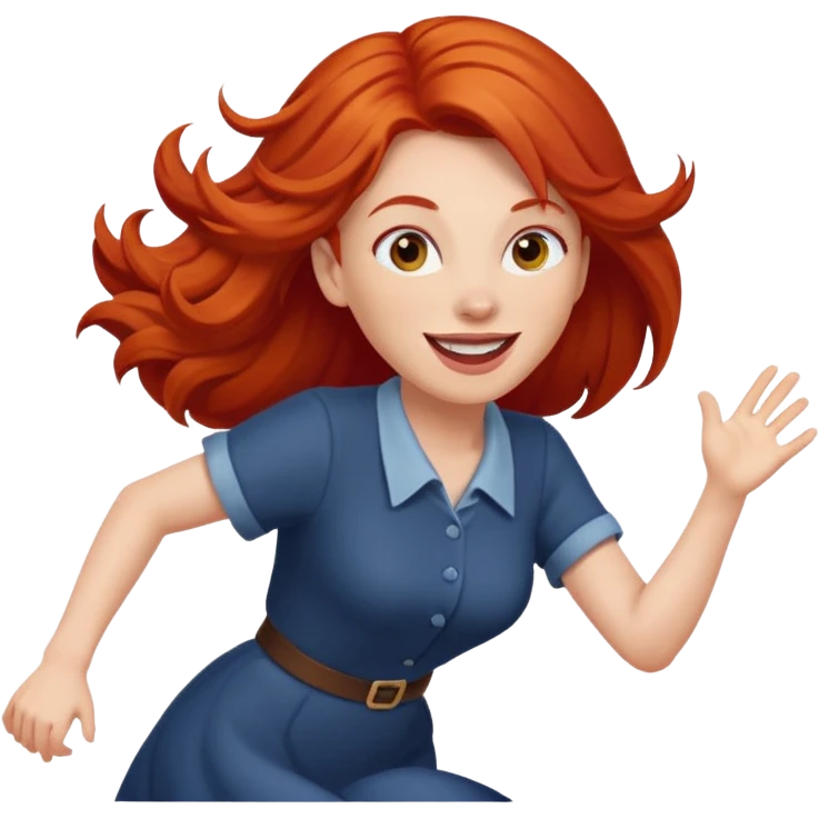 red headed woman chasing children emoji