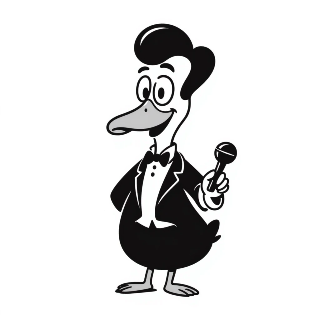 duck with Jeff Ross's hair, holding a mic emoji