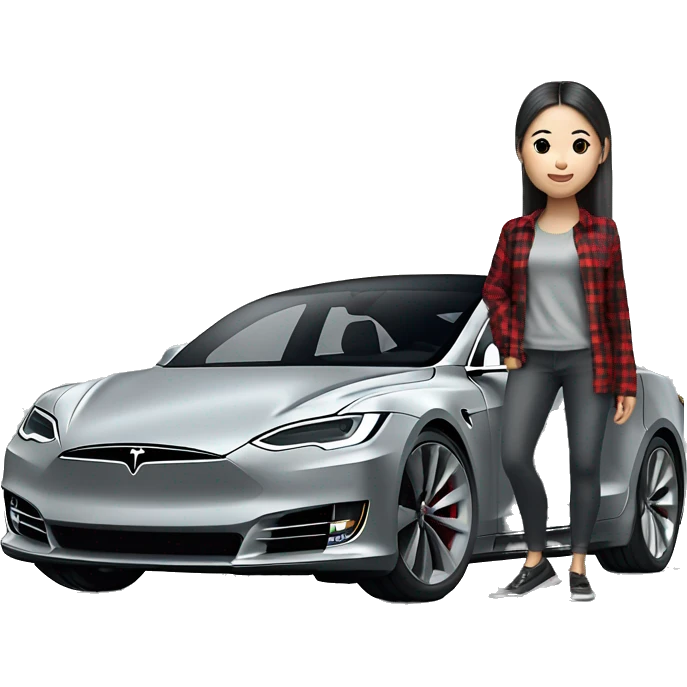 Tesla Model S plaid grey with chinese girl emoji