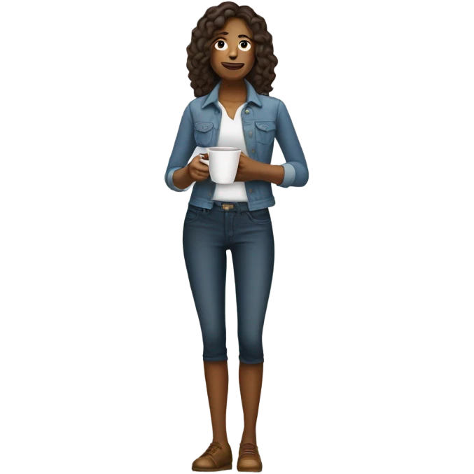Woman with one hand on her hip and other hand holding a coffee mug & has an attitude  emoji