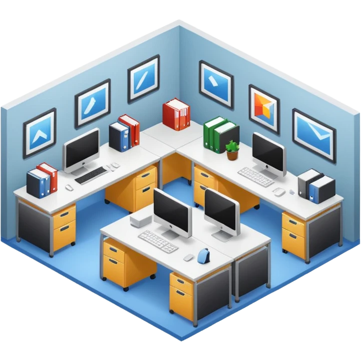 an office with several desks in an isometric style emoji