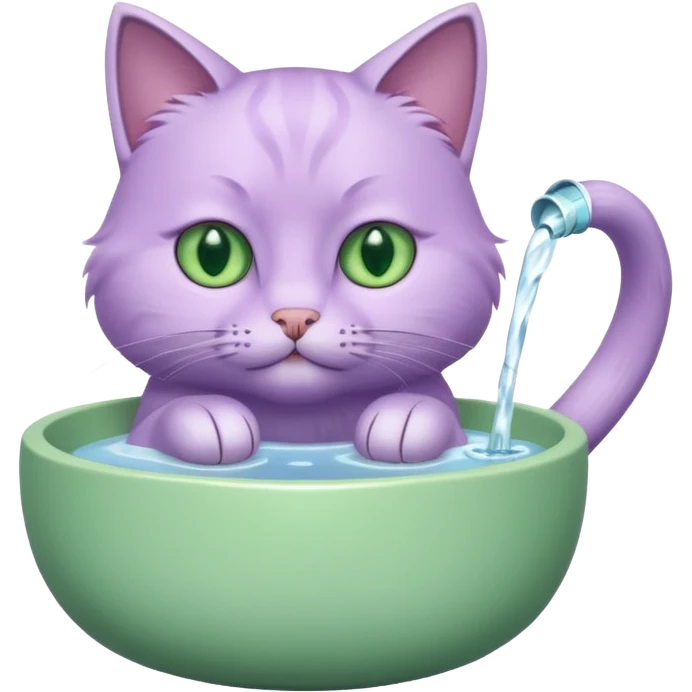A lilac cat drinks water from a bowl emoji