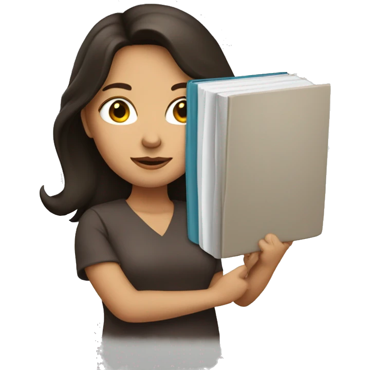 Brunette woman holding book emoji