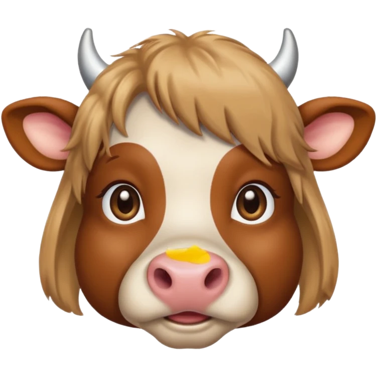 Make a cute brown cow with a light brown wig and brown eyes emoji