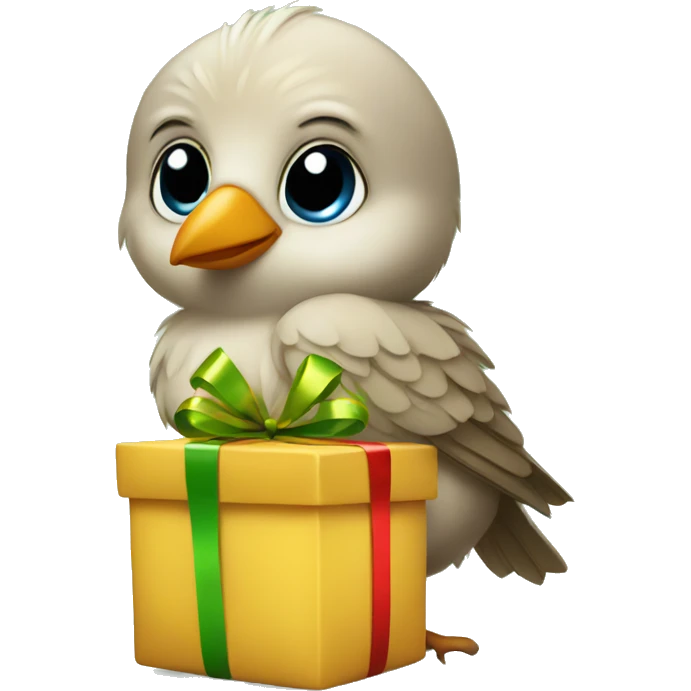 Baby bird holding Christmas present emoji