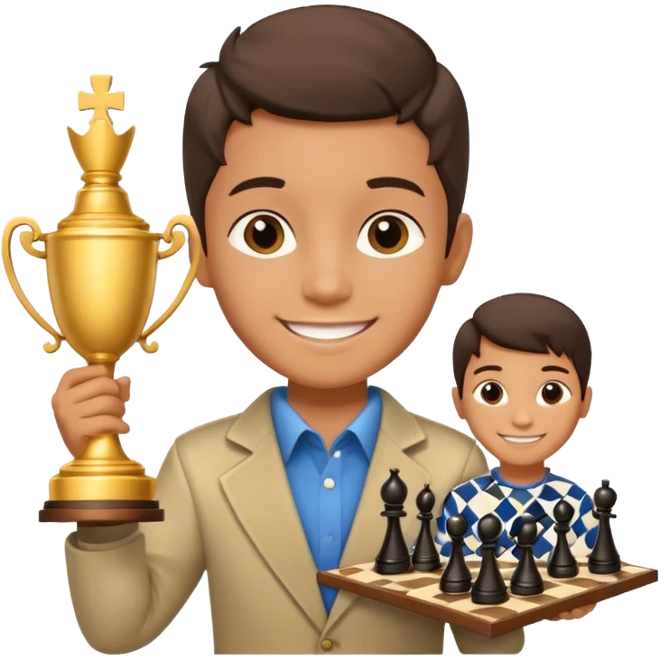 Kid with trophy, Chess club. emoji