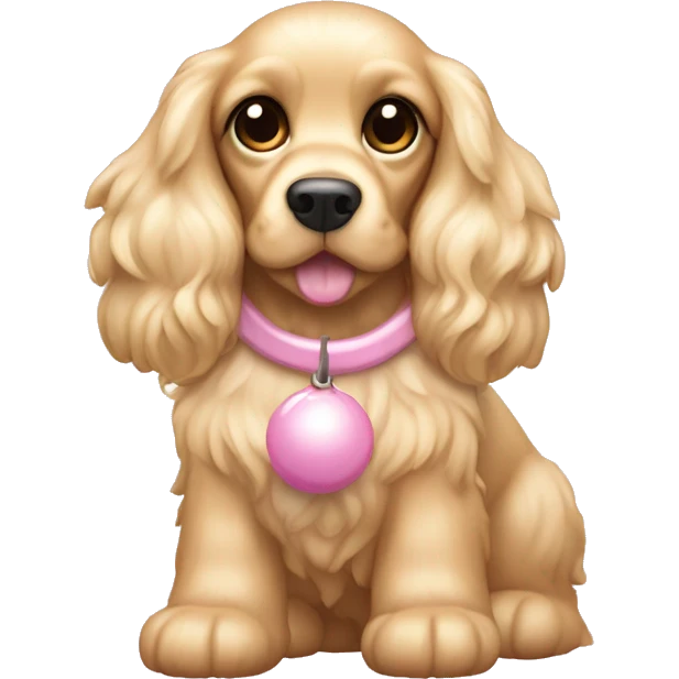 Blond cocker spaniel wearing two light pink sleighbell emoji