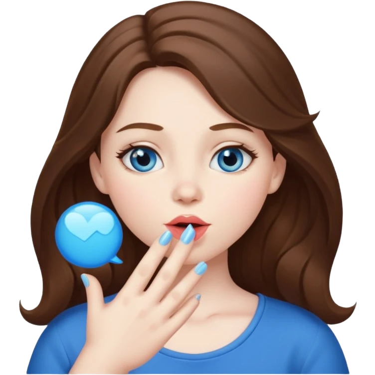 Big brown haired girl with pale skin and blue eyes blowing kiss emoji