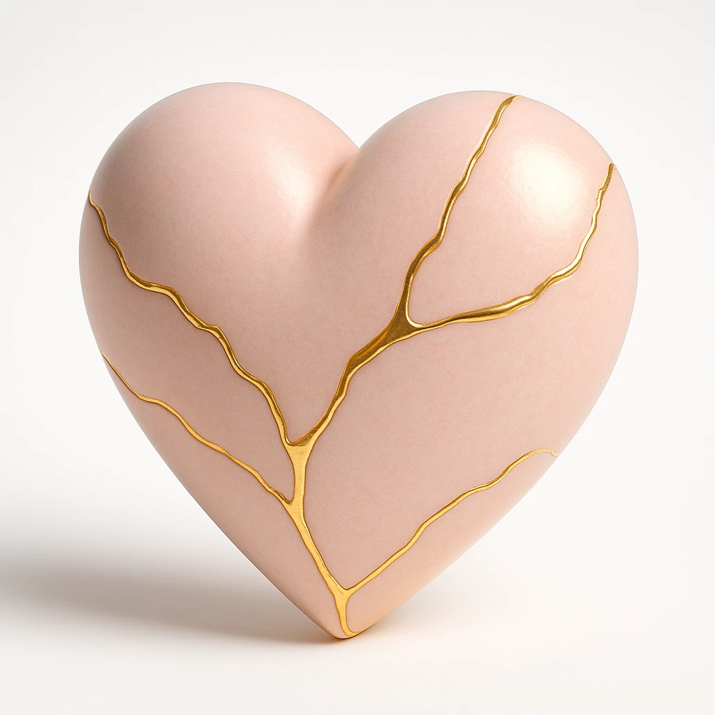 a soft pastel heart with subtle kintsugi gold repairs, gentle and calming emoji