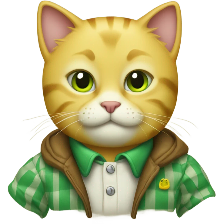 Yellow cat with a green checkered jacket emoji