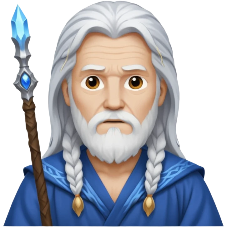 Odin, Wisdom God from Norse Mythology with long white hair, blue and grey outfit emoji
