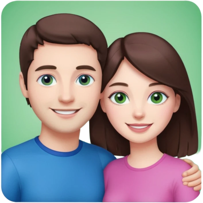 pink polaroid photo of a couple thats white with brunette hair blue and green eyes emoji