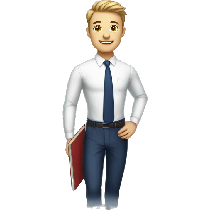 A modern man white shirt and  navy blue tie and book in hand emoji