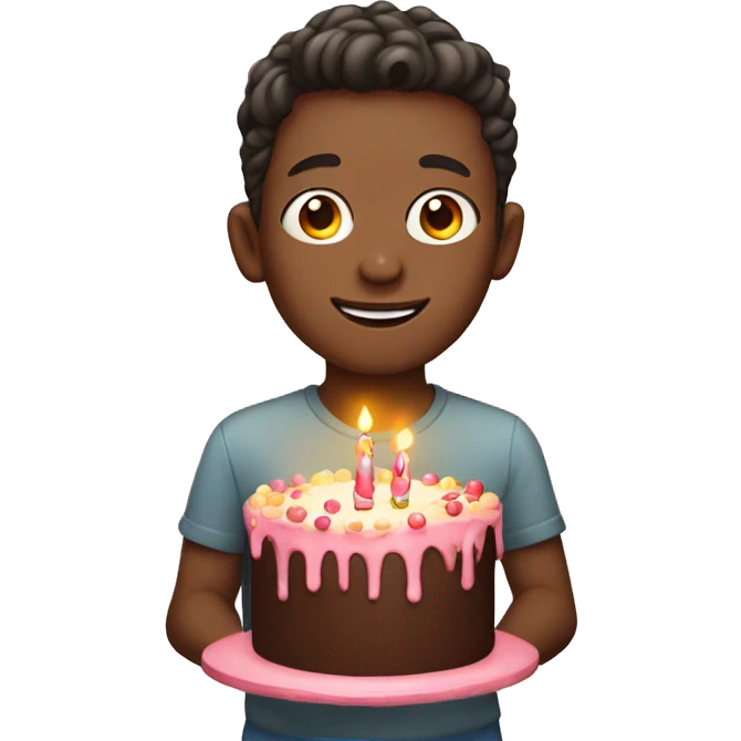 Boy with a birthday cake emoji