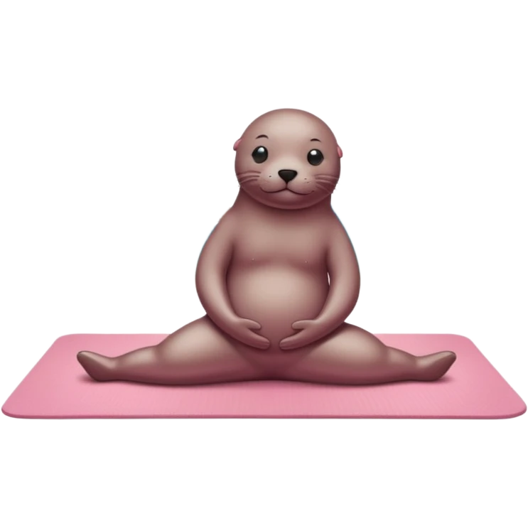 Seal doing pilates on a light pink yoga mat on an island emoji