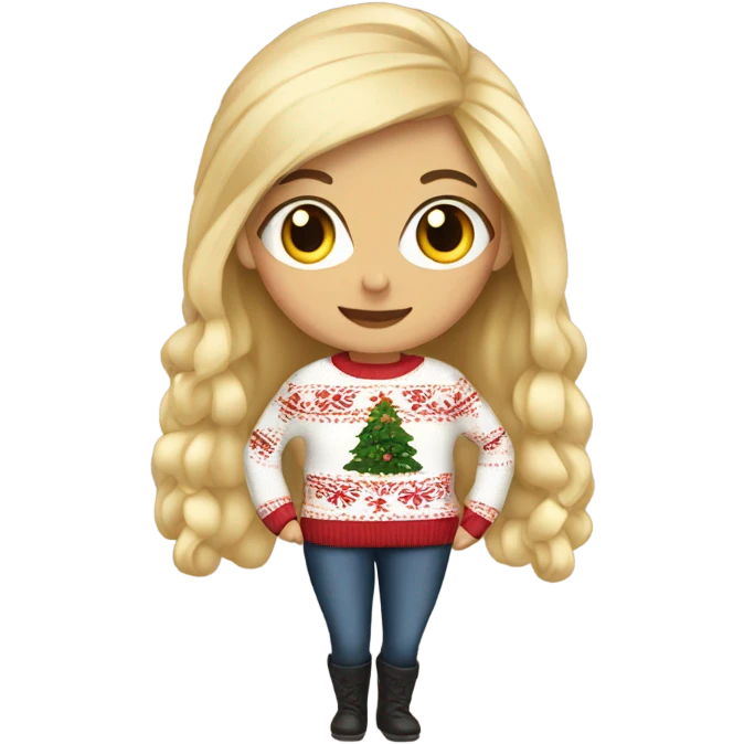 blonde girl cozy christmas sweater emoji